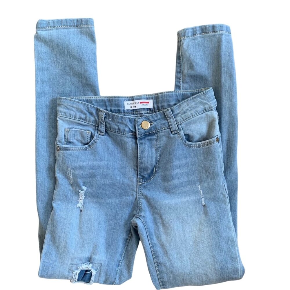Castro Light Wash Distressed Skinny Denim Jeans Girls 10